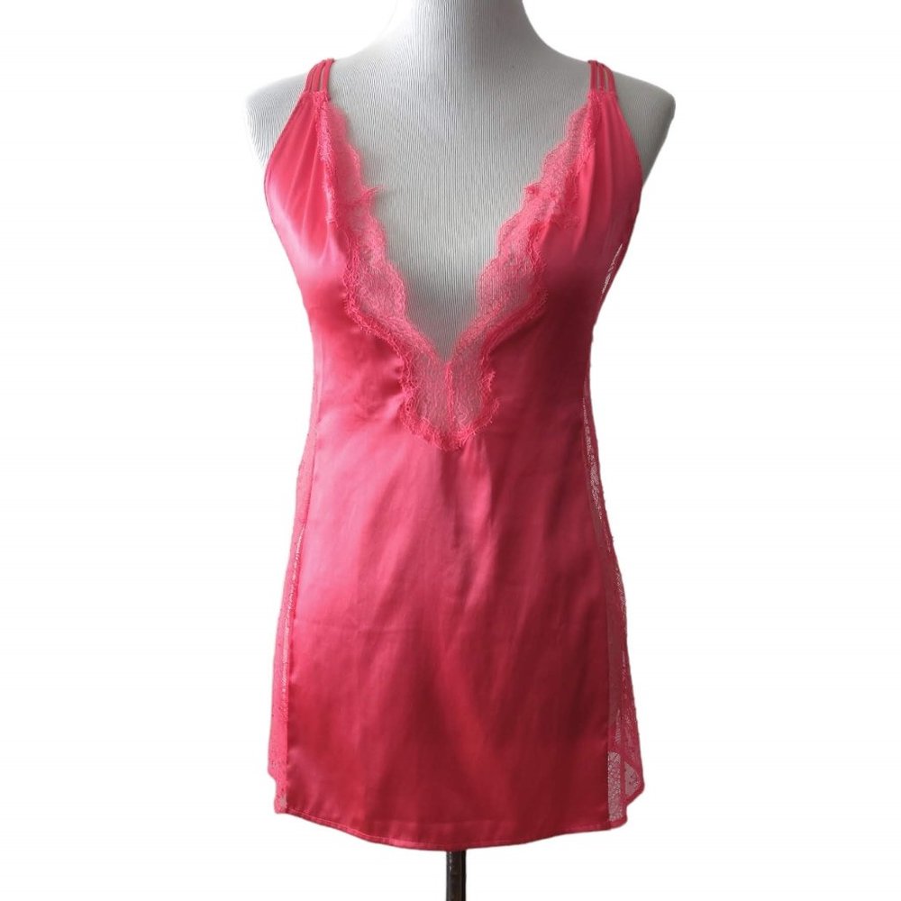 Victoria's Secret Womens Coral Pink Lace Mesh Strappy Vee Lingerie Camisole S